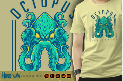 Angry Octopus Dashing Kraken Graphic Logo