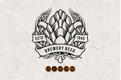 Brewery Beer Badge with Ribbon Logo  Illustrations