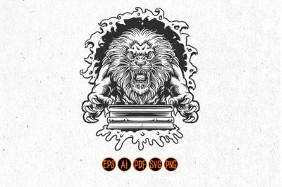 Silhouette Angry Lion Screen Printing SVG Clipart