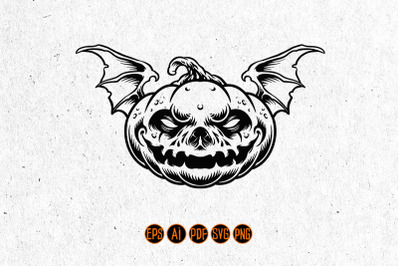 Silhouette Bat Pumpkin SVG Clipart