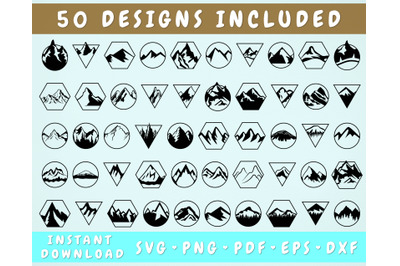 50 Geometric Mountains SVG Bundle, Mountains Cut Files