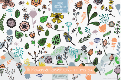 Colored Flowers &amp; Leaves | Hand Drawn Wild Flower, Nature, Plants