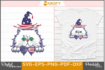 Cute cat design with American Hat-4th July design