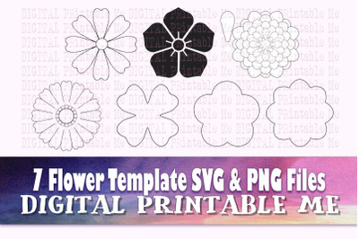 Flower Template, SVG PNG, 7 Images, craft printable, diy paper flowers