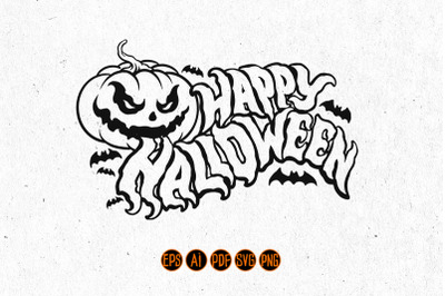 Silhouette Happy Halloween Pumpkin Type SVG