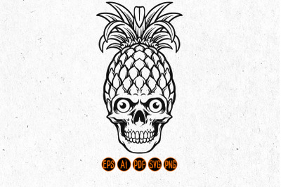 Silhouette pineapple Skull SVG Clipart