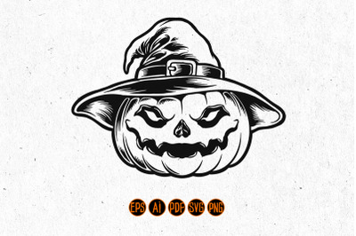 Happy Halloween Witch Hat Pumpkin SVG