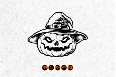 Silhouette Witch Pumpkin Head SVG Clipart