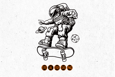 Silhouette Spaceman Skate SVG Clipart