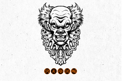 Silhouette Scary Clown SVG Clipart