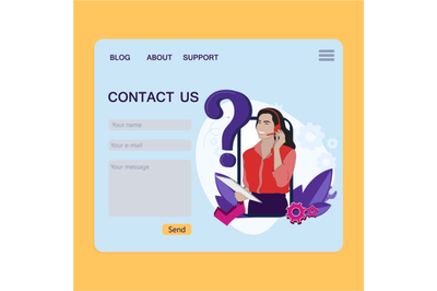 Contact page for feedback, website page, customer claim interface