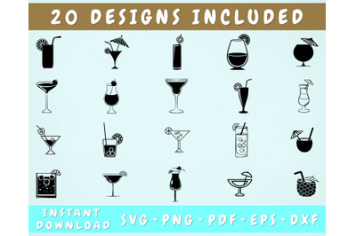 20 Cocktail SVG Bundle, Cocktail Cut Files