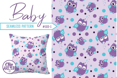 Cute Purple Teal Owl Seamless Pattern,  girl owl surface fabric