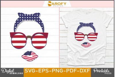 Vector American girl face with USA flag design for 4th July svg