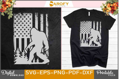 Vector big foot design with grunge American flag, 4th July design subl