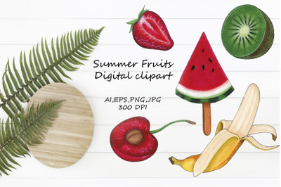 Hand draw summer fruits.Clipart berries,fruits.Sketches