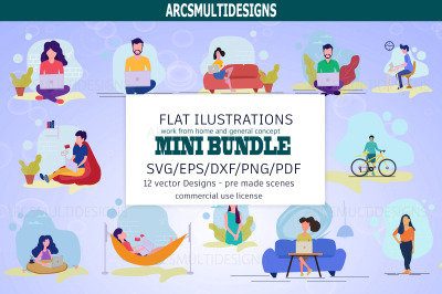 Flat illustration bundle / work from home illustration bundle