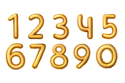 Golden number balloons. Realistic numeral alphabeth for birthday, anni