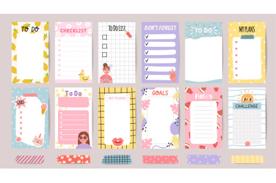 Planner list notes. Weekly to do lists and daily schedule with sticker