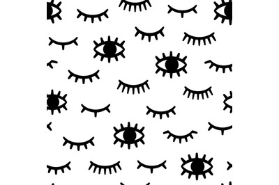 Seamless eyelash pattern. Print with winking, closed and open female e