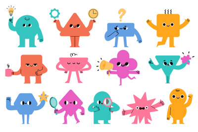 Abstract characters. Geometric comic creature emotions. Funny face bus