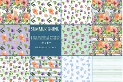 Watercolor Floral Seamless Pattern Collection 12&quot;x12&quot;