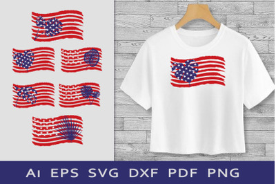 Patriotic flags with leaves. SVG