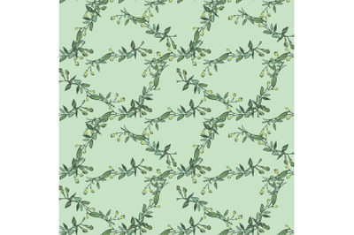 Eucalyptus tree branch with buds drawing, floral seamless pattern, nat