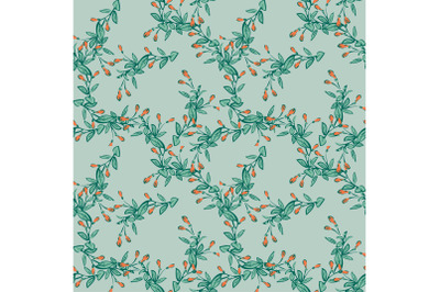 Eucalyptus tree branch with buds drawing, floral seamless pattern, nat