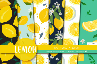 Lemon Seamless Pattern Fruits Background