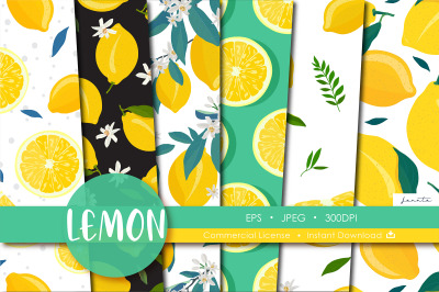 Lemon Seamless Pattern Fruits Background