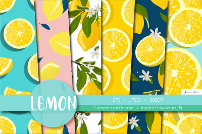 Lemon Seamless Pattern Fruits Background