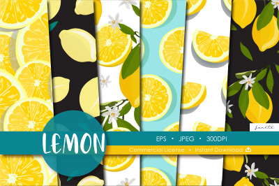 Lemon Seamless Pattern Fruits Background