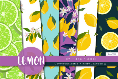 Lemon Seamless Pattern Fruits Background