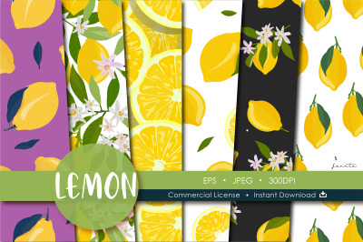 Lemon Seamless Pattern Fruits Background