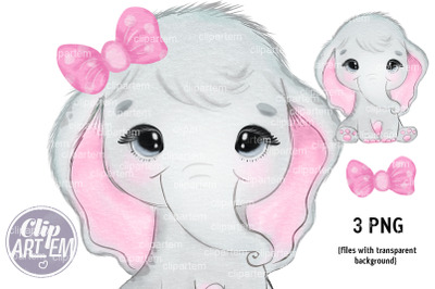 Pink Sweet Girl Elephant with Bow PNG image Clip art