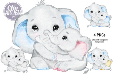Father&#039;s Day Elephant Super Bundle Daddy Baby watercolor clip art