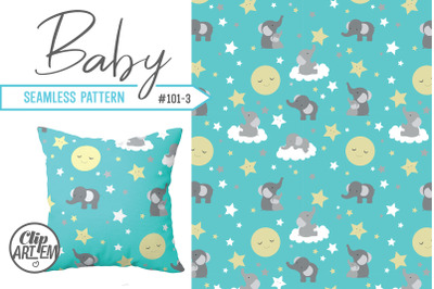 Turquoise Elephant Seamless Pattern Sweet Dreams, unisex elephant baby