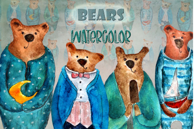 Set of watercolor bears