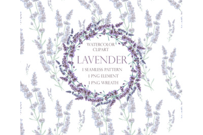 Lavender watercolor clipart. lavender wreath. Lavender pattern