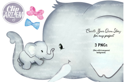 Daddy and Baby Elephant PNG watercolor clip art, lovely family images