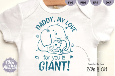 Daddy Baby and Ggirl Elephant Father&#039;s Day SVG vector.
