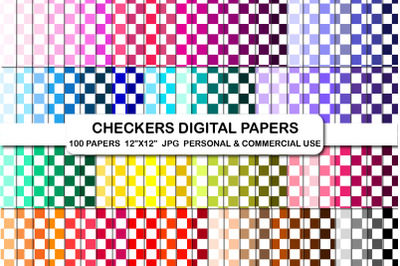 100 Checkerboard Printable Paper, Checkers Digital Papers