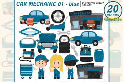 BLUE - CAR MECHANIC clipart, Repair clip art