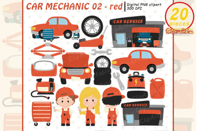 RED - CAR MECHANIC clipart, Auto shop clip art