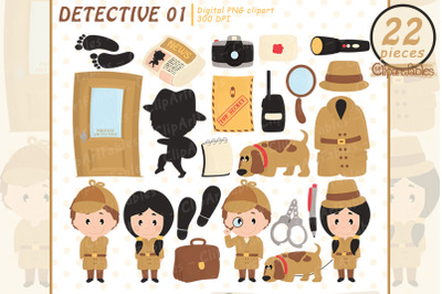 Cute DETECTIVE clipart, Investigation, Secret agent art