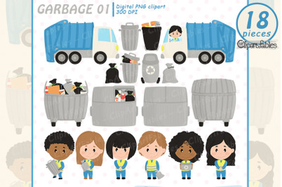 Cute GARBAGE collector clipart, Trash clip art