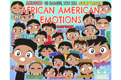 African American Kids Emotions Clipart - Lime and Kiwi Designs