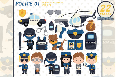 Cute POLICE clipart, Police car and helicopter