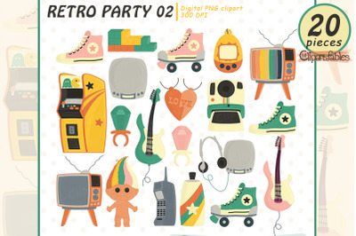 RETRO PARTY clipart, Cute retro objects, 80&#039;s, 90&#039;s
